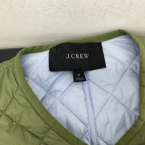 J.Crew Green/Blue Nylon Button-Up Reversible Puffer Jacket Women’s M Preowned - Picture 5 of 8